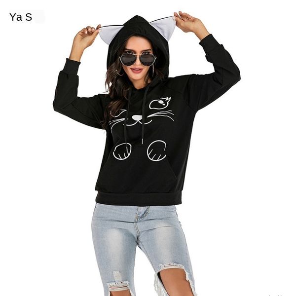 womens designer season cat print hooded sweater casual raglan sleeve pullover loose shirt womenh, Black;brown
womens designer season cat print hooded sweater casual raglan sleeve pullover loose shirt womenh, Black;brown