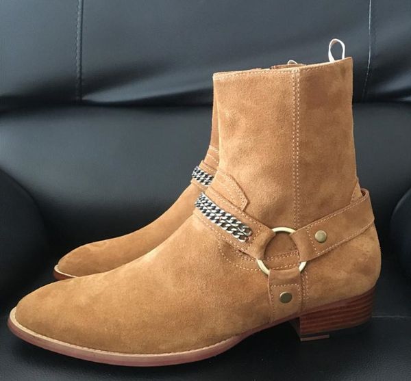 factory outlet exclusive customize high slp chain ankle strap suede men boot high fashion handmade boots, Black 
factory outlet exclusive customize high slp chain ankle strap suede men boot high fashion handmade boots, Black