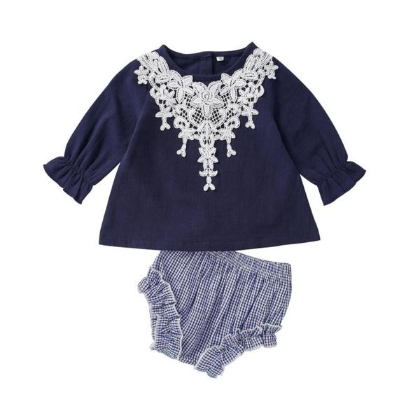 2pcs/set lovely baby girl lace floral long sleeve shirt plaid bloomer shorts children's kids clothing children's sets, White
2pcs/set lovely baby girl lace floral long sleeve shirt plaid bloomer shorts children's kids clothing children's sets, White