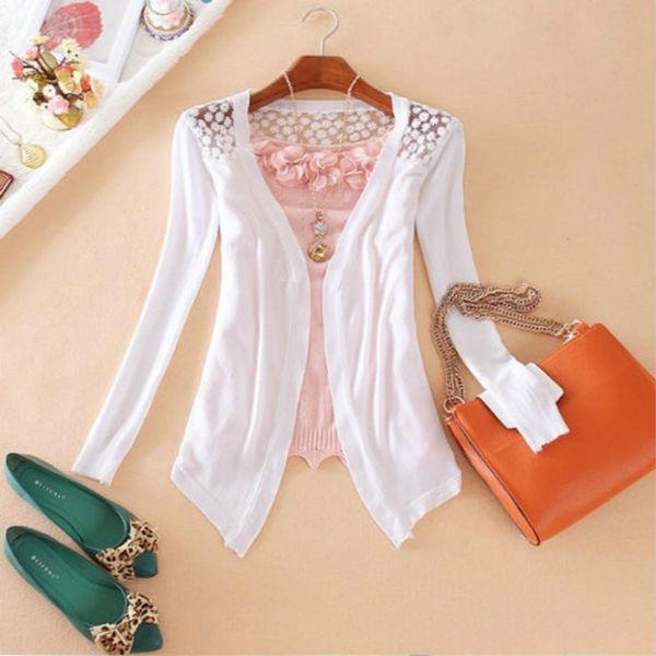 women knitted cardigan sweater women candy color knitwear hollow lace sweater long sleeve slim thin lace hollow out jacket, White
women knitted cardigan sweater women candy color knitwear hollow lace sweater long sleeve slim thin lace hollow out jacket, White