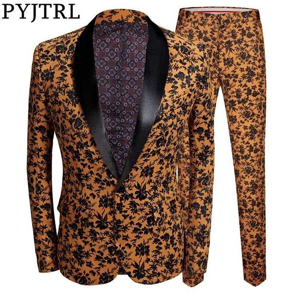 pyjtrl tide men plus size 2 pieces set orange black floral print slim fit wedding suits for mens stage singer suit smoking, White;black
pyjtrl tide men plus size 2 pieces set orange black floral print slim fit wedding suits for mens stage singer suit smoking, White;black