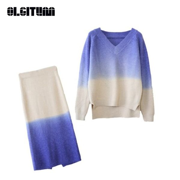 new 2020 autumn winter women knit v-neck sweater plus elastic band skirt loose gradient set, Gray
new 2020 autumn winter women knit v-neck sweater plus elastic band skirt loose gradient set, Gray