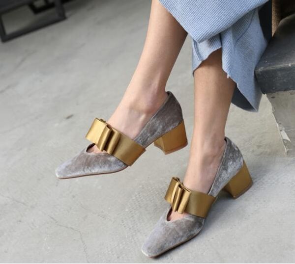 big bow tie velvet dress shoes square toe mid heel fashion womens evening party shoes, Black 
big bow tie velvet dress shoes square toe mid heel fashion womens evening party shoes, Black