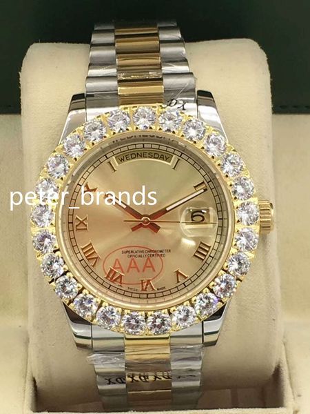 43mm big diamond watch automatic movement men watch black gold dial two tone 316 stainless band prong set watch ng, Slivery;brown
43mm big diamond watch automatic movement men watch black gold dial two tone 316 stainless band prong set watch ng, Slivery;brown