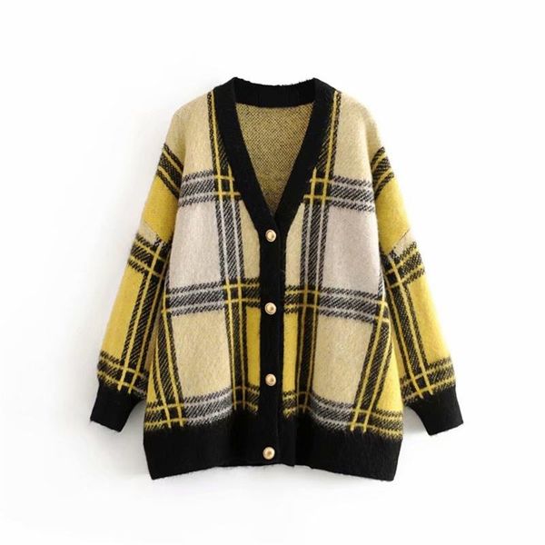 women's new fall 2019 long sleeve v-neck loose color contrast splicing decorative layer with buckle plaid cardigan sweater, White
women's new fall 2019 long sleeve v-neck loose color contrast splicing decorative layer with buckle plaid cardigan sweater, White