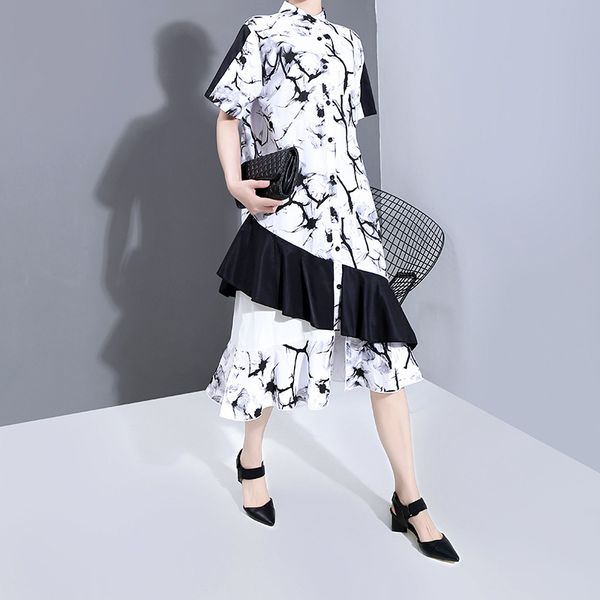 womengaga 2020 summer new dress mandarin collar ruffles empire print patchwork casual loose korean fashion single breasted a258, Black;gray
womengaga 2020 summer new dress mandarin collar ruffles empire print patchwork casual loose korean fashion single breasted a258, Black;gray