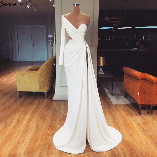 white one shoulder long sleeves evening dress 2020 satin mermaid simple formal dress serene hill bla70327, White;black
white one shoulder long sleeves evening dress 2020 satin mermaid simple formal dress serene hill bla70327, White;black