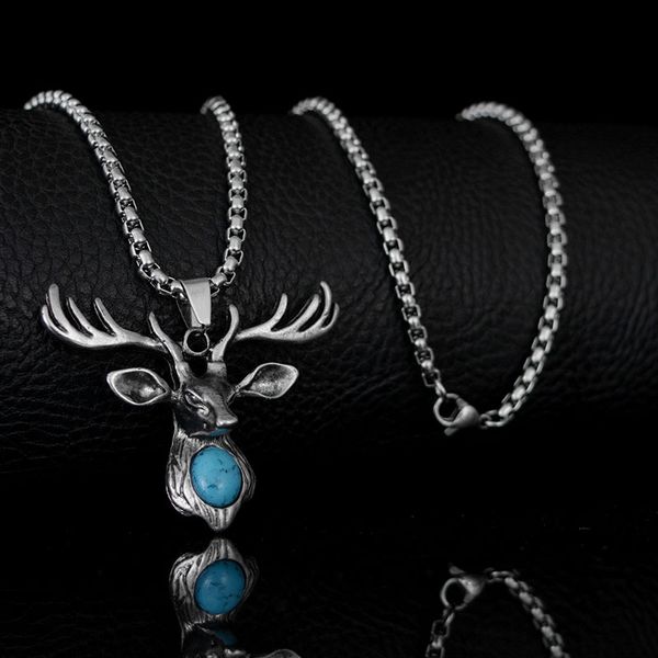 wukaka синий горный хрусталь олень ожерелья кулон ожерелье цепь для мальчика хип-хоп панк прохладный подвески мужские ожерелье человек ювели, Silver