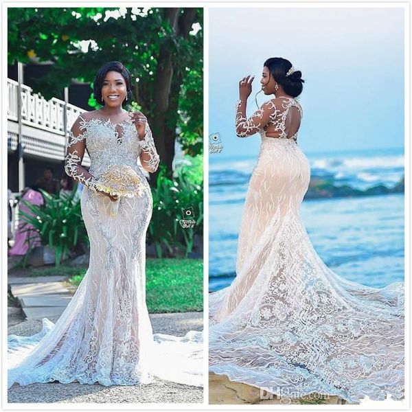 luxurious lace beaded african wedding dresses mermaid sheer neck bridal dresses long sleeves vintage wedding gowns robe de mariee, White
luxurious lace beaded african wedding dresses mermaid sheer neck bridal dresses long sleeves vintage wedding gowns robe de mariee, White