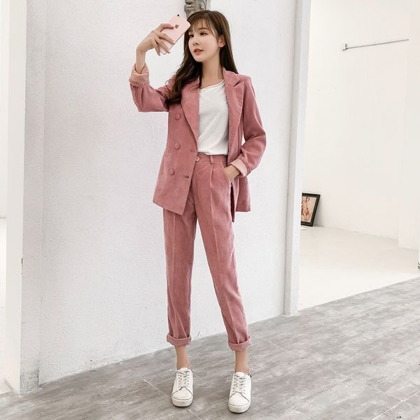 2018 casual pink corduroy women pant suits double breasted blazer jacket & pencil pant autumn winter warm female suit, White;black
2018 casual pink corduroy women pant suits double breasted blazer jacket & pencil pant autumn winter warm female suit, White;black