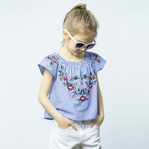 EW foreign trade children's wear summer new national wind t-shirt cotton striped embroidered short sleeve 1931, Blue
EW foreign trade children's wear summer new national wind t-shirt cotton striped embroidered short sleeve 1931, Blue
