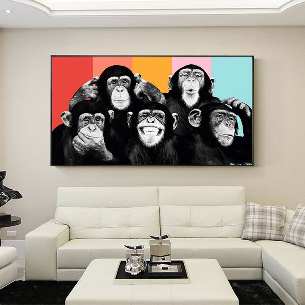 five chimpanzees and baboons animal wall art canvas painting wall art for living room home decor (no frame
five chimpanzees and baboons animal wall art canvas painting wall art for living room home decor (no frame