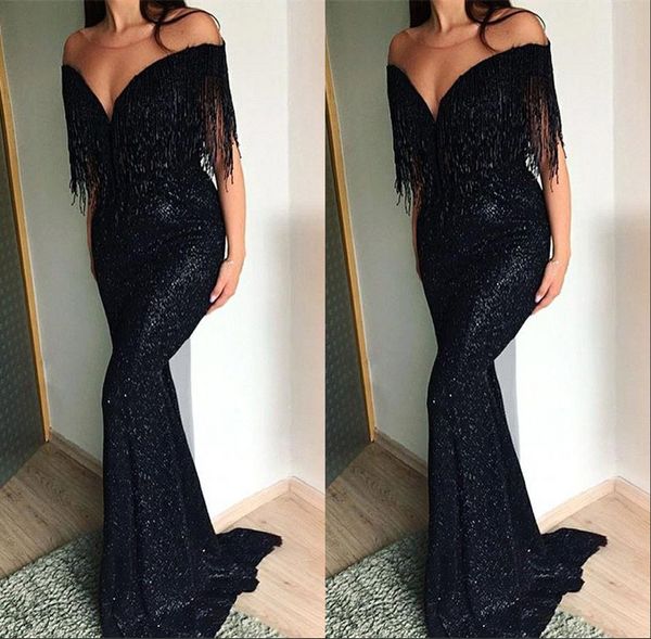 off shoulder black sequined evening dresses tassels mermaid long prom party dress girls formal wear bc1086, Black;red
off shoulder black sequined evening dresses tassels mermaid long prom party dress girls formal wear bc1086, Black;red