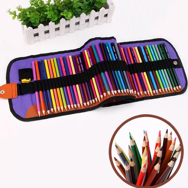 Wholesale 72 Pcs/set School Pencil With Folding Black Pen Bags Students Mix Colors Pencil With Pouch Drawing Art Pencil