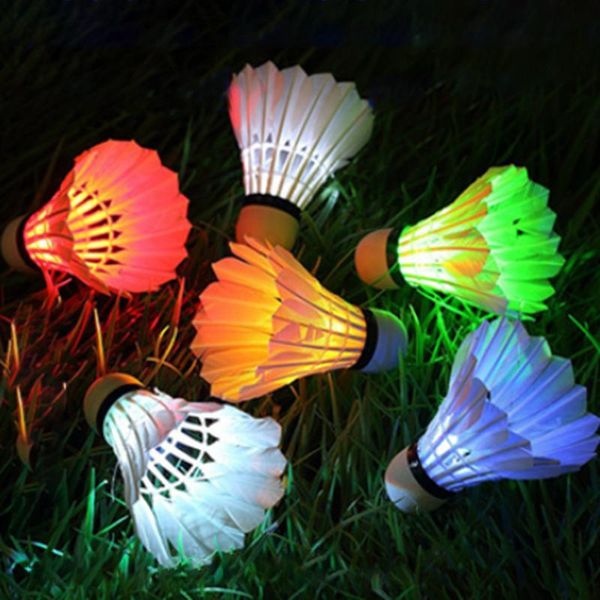 

badminton shuttlecocks 6pcs colorful led luminous feather fangled dark night glow lighting shuttlecock indoor sports flash colors