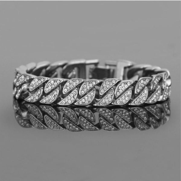 us 14mm mens bracelet chain yellow gold silver color iced out curb cuban paved clear rhinestones cz bracelets dropshipping, Black
us 14mm mens bracelet chain yellow gold silver color iced out curb cuban paved clear rhinestones cz bracelets dropshipping, Black