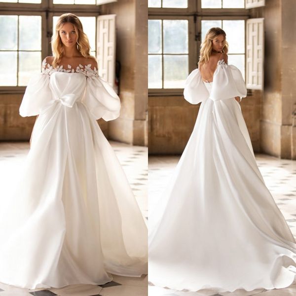 simple a line millanova wedding dresses off shoulder long sleeve satin applique bow ruched wedding gowns sweep train robe de mariée, White
simple a line millanova wedding dresses off shoulder long sleeve satin applique bow ruched wedding gowns sweep train robe de mariée, White