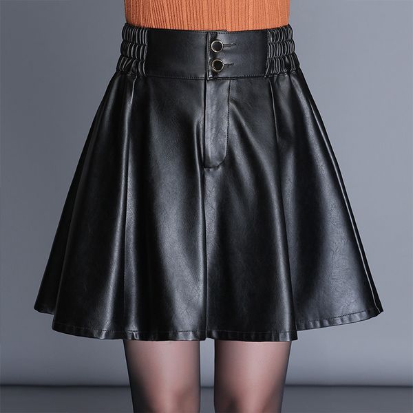 women leather skirts female autumn winter elastic high waist loose casual office lady black pu leather pleated skirt plus size
women leather skirts female autumn winter elastic high waist loose casual office lady black pu leather pleated skirt plus size