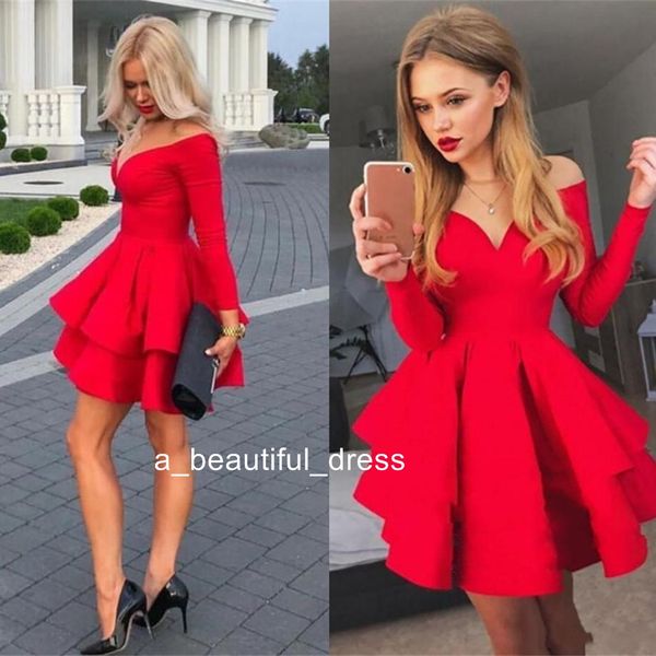 red a-line short prom dresses off shoulder ruffles satin long sleeves formal homecoming dresses mini little party gowns graduation gd7881, Blue;red
red a-line short prom dresses off shoulder ruffles satin long sleeves formal homecoming dresses mini little party gowns graduation gd7881, Blue;red