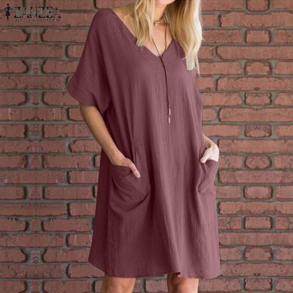 zanzea 2019 summer baggy dress women v neck short sleeve loose casual sundress elegant ladies work vestido pockets midi dresses, Black;gray
zanzea 2019 summer baggy dress women v neck short sleeve loose casual sundress elegant ladies work vestido pockets midi dresses, Black;gray
