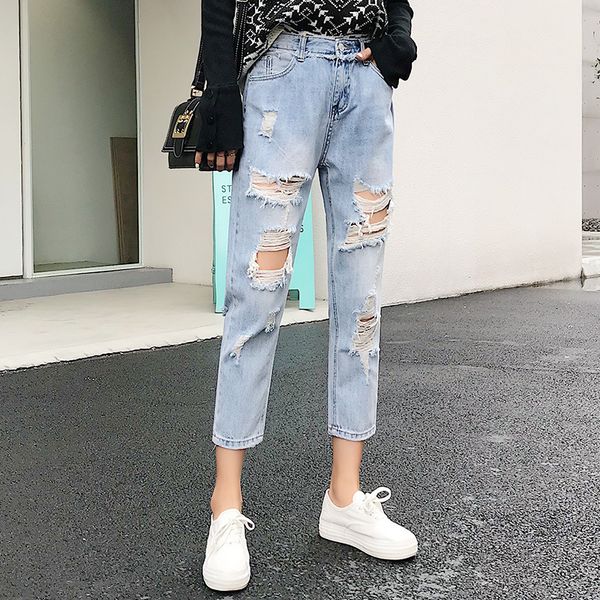 western style ripped jeans women's capri fashion-with holes jeans loose harem pants korean-style light color women's dress, Blue
western style ripped jeans women's capri fashion-with holes jeans loose harem pants korean-style light color women's dress, Blue