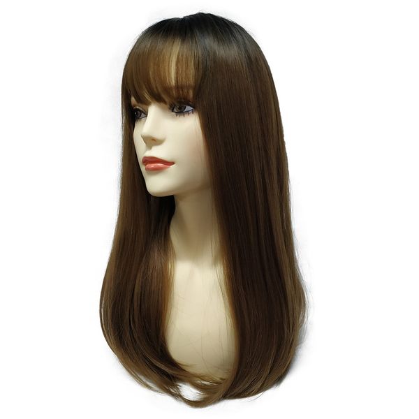 22inch long heat resistant wig black gradient brown color hairpiece full wig with hair net cap
22inch long heat resistant wig black gradient brown color hairpiece full wig with hair net cap