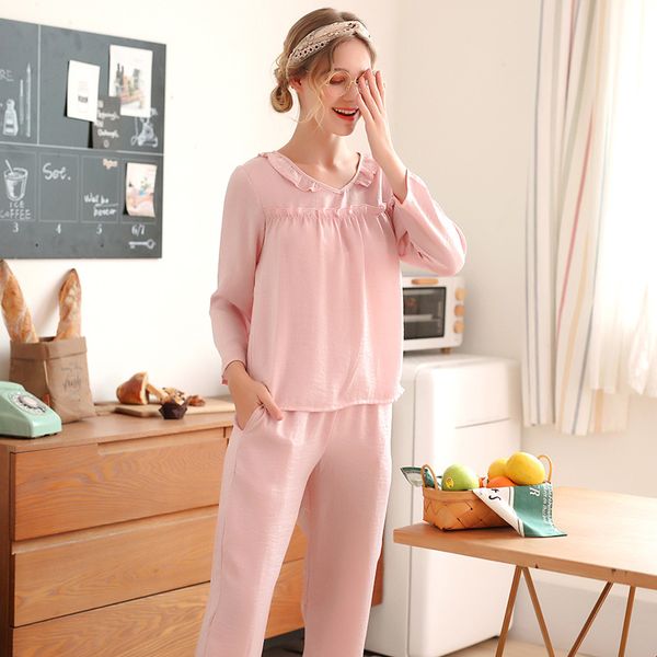 spring and summer women's comfortable simple korean style long sleeve and trousers loose style female lacy pajamas, Blue;gray
spring and summer women's comfortable simple korean style long sleeve and trousers loose style female lacy pajamas, Blue;gray