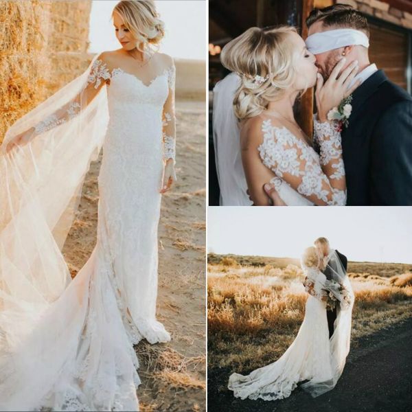 country boho 2019 mermaid wedding dresses long sleeve lace appliqued bridal gowns sheer nigerian arabic marriage dress robe de mariee, White
country boho 2019 mermaid wedding dresses long sleeve lace appliqued bridal gowns sheer nigerian arabic marriage dress robe de mariee, White