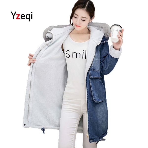 new winter padded jacket woman 2018 medium long denim parkas women slim hooded faux fur collar jeans wool liner plus size coats, Black
new winter padded jacket woman 2018 medium long denim parkas women slim hooded faux fur collar jeans wool liner plus size coats, Black