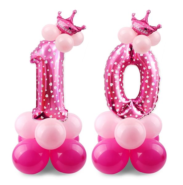 радуга номер фольга воздушные шары воздушный шар день рождения украшения дети розовое золото розовый серебряный синий 0-9 digit мяч