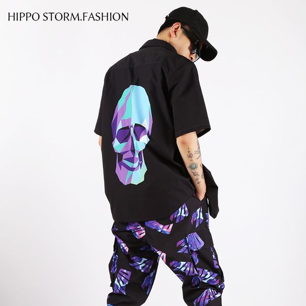 men's casual shirts trendy printed short-sleeved shirt hip hop blouse summer port style, White;black
men's casual shirts trendy printed short-sleeved shirt hip hop blouse summer port style, White;black