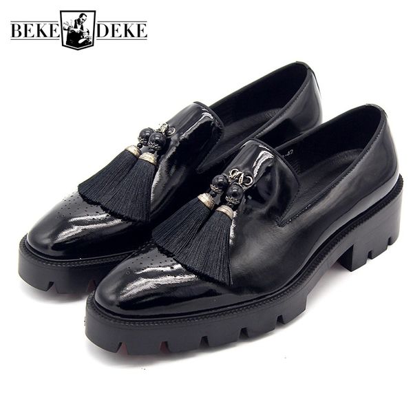 2018 new slip on tassels loafers men british thick platform med heels dress shoes genuine leather party brogue shoes, Black
2018 new slip on tassels loafers men british thick platform med heels dress shoes genuine leather party brogue shoes, Black