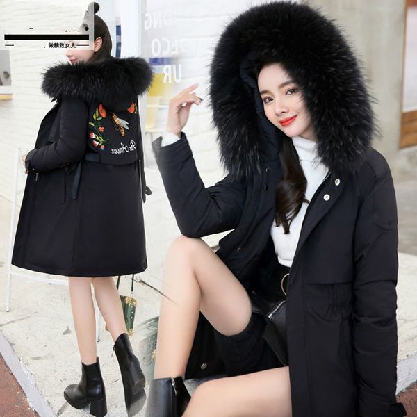 women's down & parkas jacket 2021 parka winter women clothes cotton long coat embroidery korean warm large fur collar coats kj2025, Black
women's down & parkas jacket 2021 parka winter women clothes cotton long coat embroidery korean warm large fur collar coats kj2025, Black