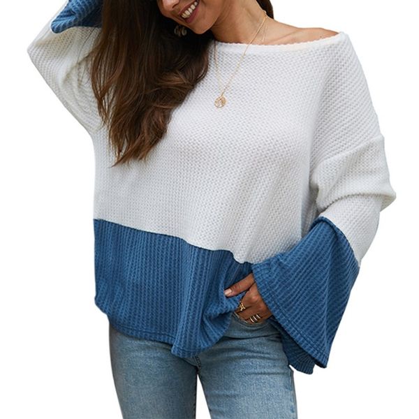 2019 autumn winter women's color patchwork round neck long sleeve pullover, White;black
2019 autumn winter women's color patchwork round neck long sleeve pullover, White;black
