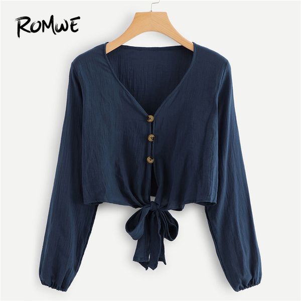 navy v neck single breasted knot hem womens and blouses autumn casual long sleeve plain clothing female crop shirt, White
navy v neck single breasted knot hem womens and blouses autumn casual long sleeve plain clothing female crop shirt, White