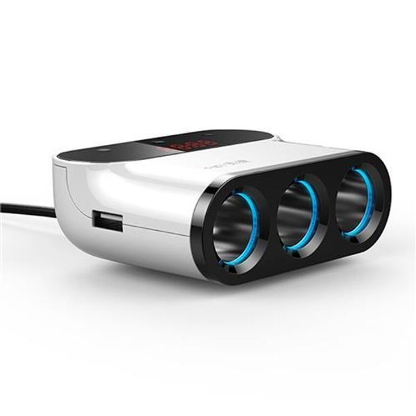 sast t12 5-in-1 car charger 3 cigarette lighter slots dual usb ports multi-function car phone charger with led voltage monitoring - white
sast t12 5-in-1 car charger 3 cigarette lighter slots dual usb ports multi-function car phone charger with led voltage monitoring - white