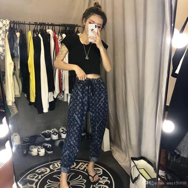 2020 new web celebrity same as the popular logo printed full print elastic waist pull string jeans, Blue
2020 new web celebrity same as the popular logo printed full print elastic waist pull string jeans, Blue