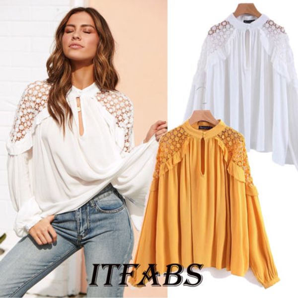 new fashion lace splice shirt women long sleeve loose shirts lace shoulder hollow lady casual blouse shirt yellow&white
new fashion lace splice shirt women long sleeve loose shirts lace shoulder hollow lady casual blouse shirt yellow&white