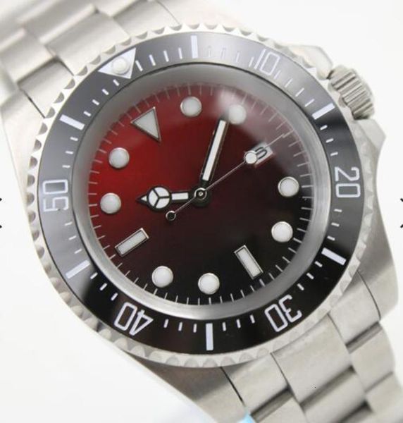 126660 44mm sea red dial stainless steel bracelet automatic mens watch watches with luminous hands and dot hour markers unidirectional bezel, Slivery;brown