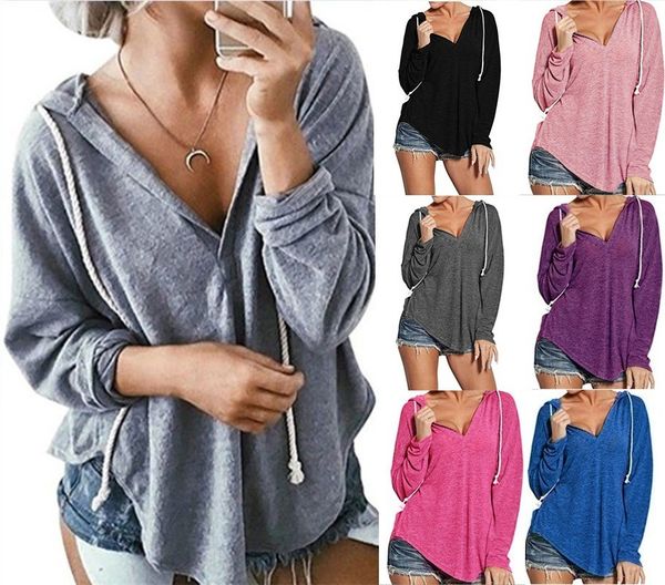 v neck hooded women hoodies casual long sleeve loose hoodie 2019 autumn winter solid color womens, Black
v neck hooded women hoodies casual long sleeve loose hoodie 2019 autumn winter solid color womens, Black