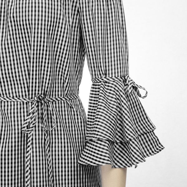 womens holiday off shoulder dress 3/4 sleeve summer beach plaid a-line dresses, Black;gray 
womens holiday off shoulder dress 3/4 sleeve summer beach plaid a-line dresses, Black;gray
