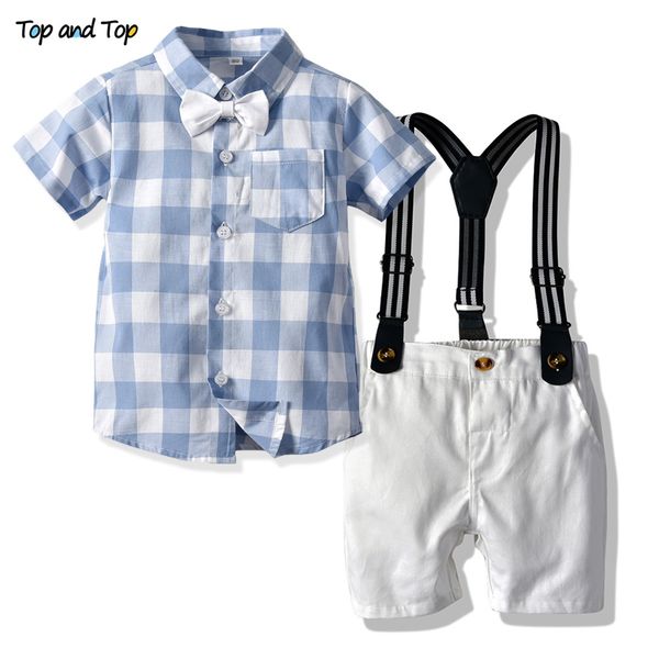 top and top summer hot infant boy gentleman clothes set short sleeve bow tie plaid shirt+overalls shorts newborn boy set, White
top and top summer hot infant boy gentleman clothes set short sleeve bow tie plaid shirt+overalls shorts newborn boy set, White