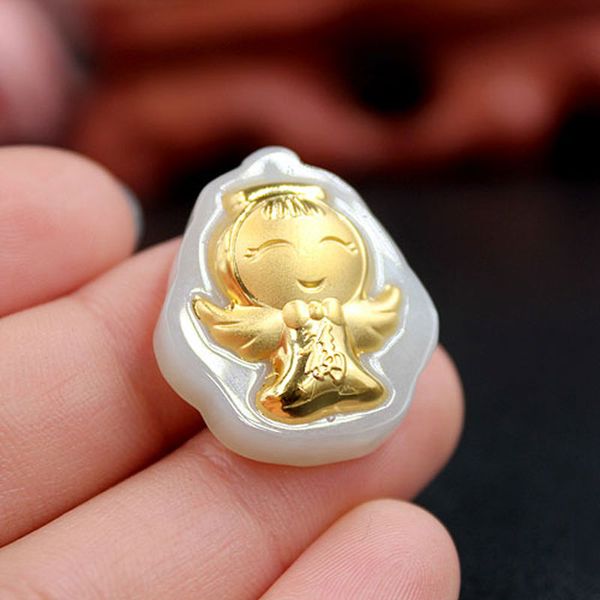 natural hetian white jade inlay 24k gold pendant child angel necklace pendant men and women jade jewelry gift, Silver
natural hetian white jade inlay 24k gold pendant child angel necklace pendant men and women jade jewelry gift, Silver