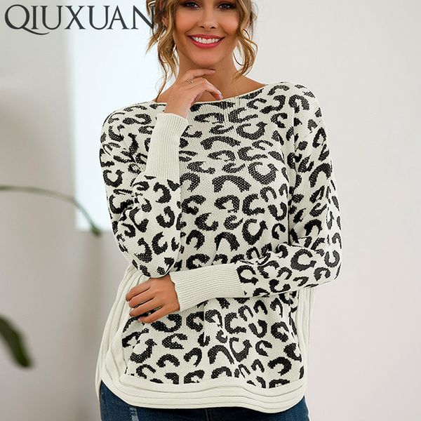 women's sweaters qiuxuan leopard print arc stitching knitted sweater women long sleeve pullover 2021 winter loose casual ladies christm, White;black
women's sweaters qiuxuan leopard print arc stitching knitted sweater women long sleeve pullover 2021 winter loose casual ladies christm, White;black