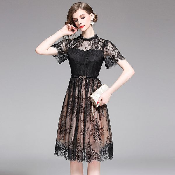 gejian women stitching lace dress 2019 summer women short sleeve temperament elegant dress club fashion party vestidos, Black;gray
gejian women stitching lace dress 2019 summer women short sleeve temperament elegant dress club fashion party vestidos, Black;gray