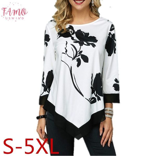 2019 spring autumn plus size women t shirts loose casual three quarter o neck floral print irregular female t shirt 5xl, White
2019 spring autumn plus size women t shirts loose casual three quarter o neck floral print irregular female t shirt 5xl, White