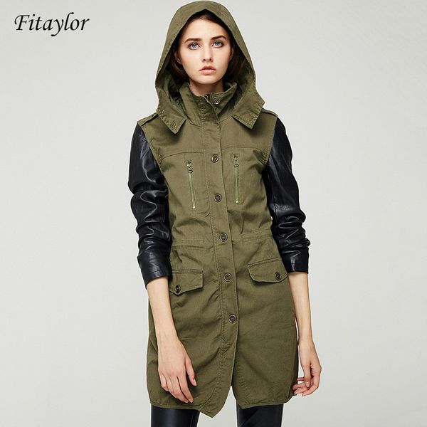 fitaylor spring new patchwork leather jacket women casual hooded long sleeves medium length jacket coat, Black
fitaylor spring new patchwork leather jacket women casual hooded long sleeves medium length jacket coat, Black