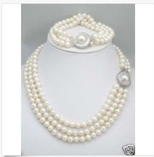 triple strands aaaaaa south sea white pearl necklace bracelet set mabe clasp, Silver
triple strands aaaaaa south sea white pearl necklace bracelet set mabe clasp, Silver