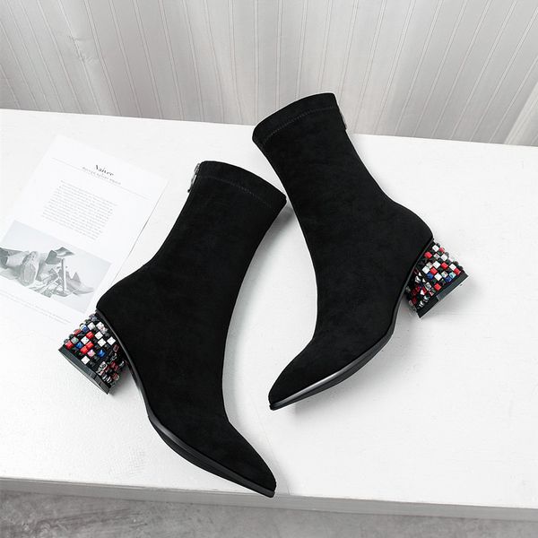 thick boots with boots 2019 high with sharp rubber thin short, Black