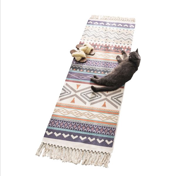 retro bohemian style hand tassel woven cotton linen carpet bedside rug geometric floor mat long rug home decoration
retro bohemian style hand tassel woven cotton linen carpet bedside rug geometric floor mat long rug home decoration